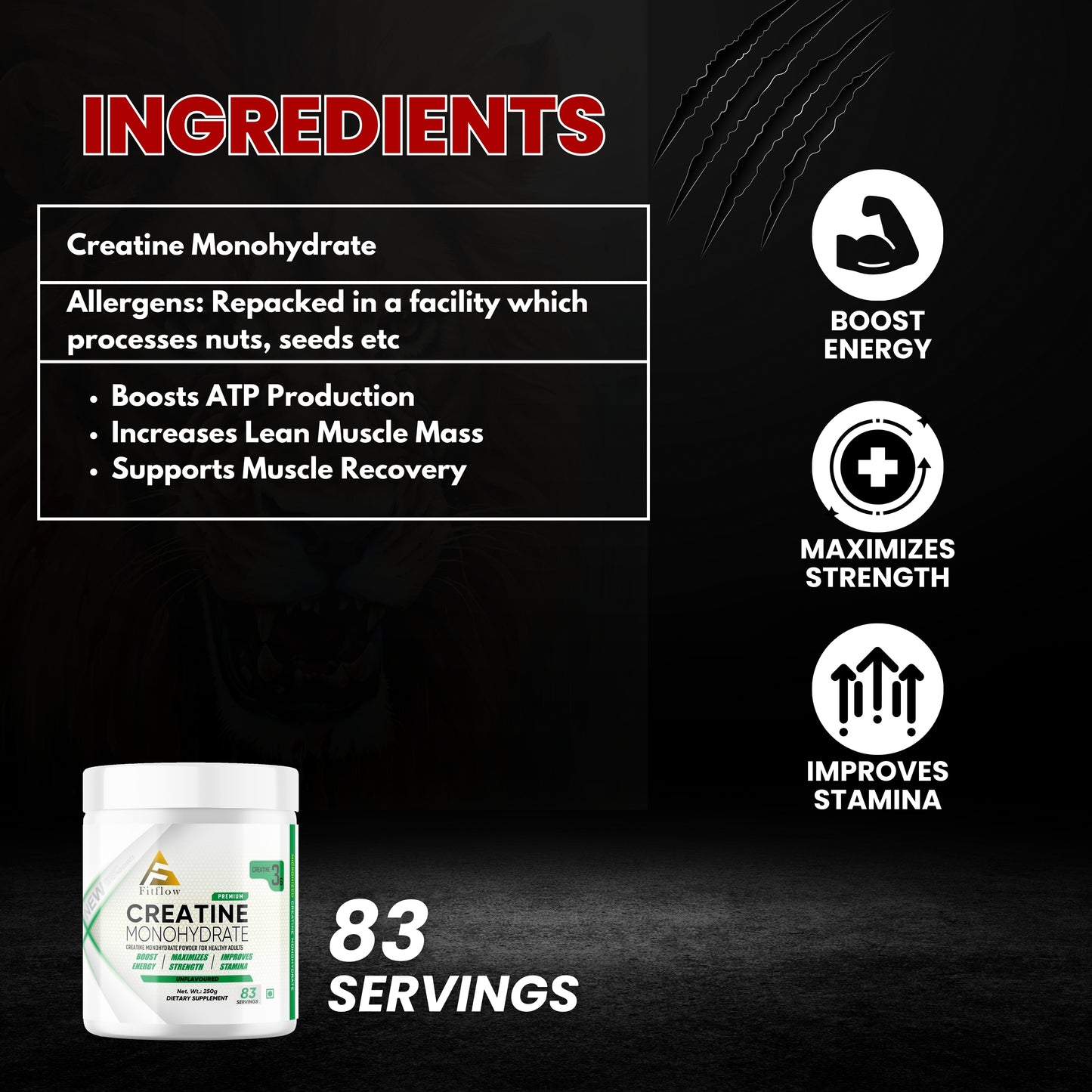 Creatine Monohydrate 250g | Lab Tested | Enhanced Absorption | 100% Pure Creatine